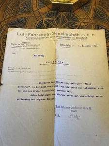 📜Zeugnis 1914 Luft Fahrzeug Gesellschaft Bitterfeld Dokument Autograph 1WK RAR - Bild 1 von 9