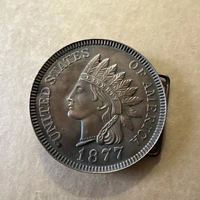 Centavo cabeza india de Estados Unidos 1877 moneda hebilla cinturón novedad de colección Indiana metal artesanía Foto 1 de 4