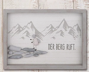 Gilde Steinbild Spruch Der Berg ruft handmade 3D Holzrahmen 51825 - Bild 1 von 2