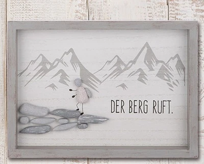 Gilde Steinbild Spruch Der Berg ruft handmade 3D Holzrahmen 51825 - Bild 1 von 2