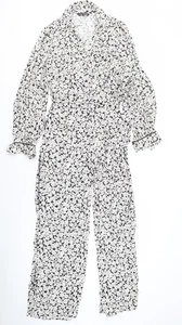 Next Women's Petite Black Floral Jumpsuit Size 10 - Picture 1 of 12