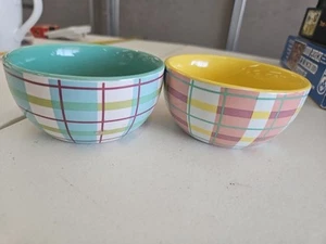 2 cuencos de gres condimentos salsas arroz patrón picnic blanco umbral - Imagen 1 de 6