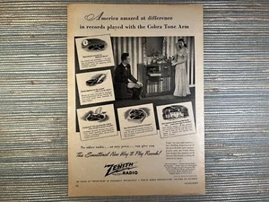 Zenith Phonograph Cobra Tone Arm Record Player Chicago IL 1947 Vintage Print Ad - Picture 1 of 1