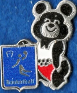 Rare Dated 1980 Moscow Misha Olympic Basketball Mascot Sports Pin - Picture 1 of 1