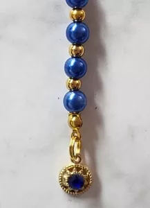 handmade gold plated dark blue stone/beaded mobile phone charm - Zdjęcie 1 z 3
