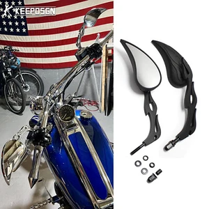 2pcs Teardrop Side Mirrors Matte Black For Harley Softail Rocker C Softail Slim - Picture 1 of 9