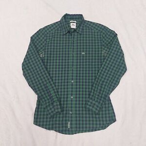 Men's LACOSTE Shirt Blue/Green Checkered Modern Fit Long Sleeve Shirt Size 38 M