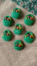 vintage lot of 7 Green Fruit Basket Plastic Buttons    