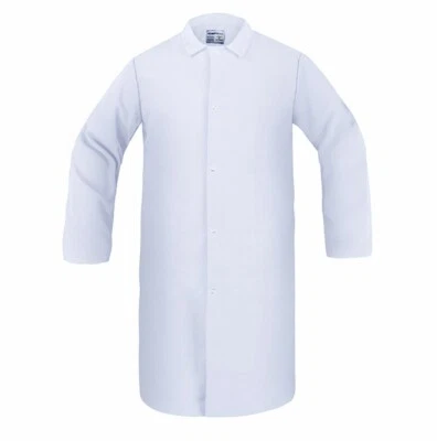 NEW Unisex Butcher Lab Coat Frock Jacket WHITE NAVY LIGHT BLUE SMALL 2X  - Image 1 of 3