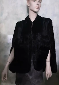 VINTAGE 30's 40's CHRIS WALLECK FURS SHEARED BLACK BEAVER FUR CAPE COAT - Picture 1 of 6