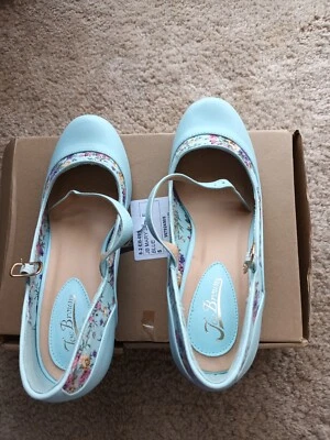 Joe Browns Shoes Mary Jane's Baby Blue Floral Sz 5 ex wide (17) BRAND NEW   Ydl - Image 1 of 4
