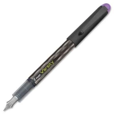 Pilot Varsity Fountain Pen Med Nib Black Barrel Purple Ink Office School Write - Image 1 of 2