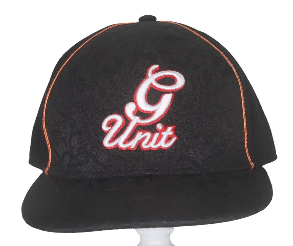 Sombrero de béisbol "G Unit" vintage de 50 centavos para adultos negro y naranja bordado 7 1/4 Foto 1 de 4