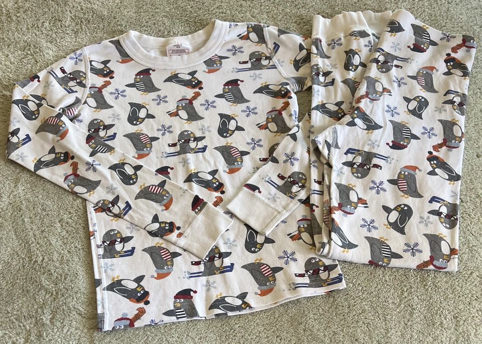 Hanna Andersson Niños Blanco Gris Pingüinos Trineo Esquís Manga Larga Pijama 12 150 cm Foto 1 de 4