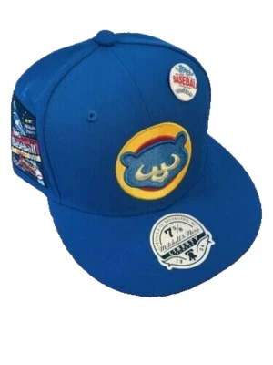 Chicago Cubs Hat Blue Topps Baseball Mitchell & Ness Fitted Size 7 1/8 w/ Pin - Image 1 of 4