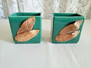 PAIR OF VINTAGE MID CENTURY BENNETT'S CALIFORNIA POTTERY VASES #504 - GREEN  - Picture 1 of 7