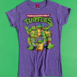 Official Women's Classic Teenage Mutant Ninja Turtles Purple Marl Fitted T-Shirt - Picture 1 of 2