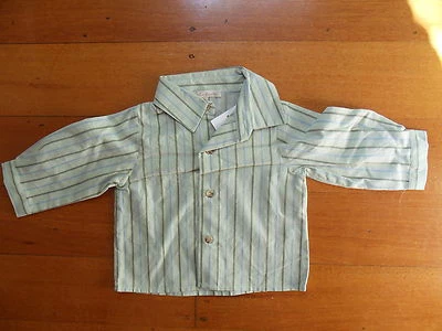 Camisa de diseñador MARIE CHANTAL verde menta a rayas para niños talla 6 meses nueva con etiquetas Foto 1 de 3