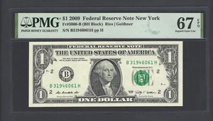 United States-Federal Reserve 1 Dollar 2009 Fr#3000-B (BH Block) UNC Grade 67 - Picture 1 of 2
