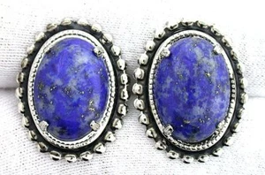 VINTAGE natürlicher Afghanistan Lapislazuli ovaler Cabochon silberfarben Manschettenknopf - Bild 1 von 2