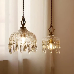 Dome Shape Crystal Hanging Lamp Modern Style 1 Light Hanging Ceiling Light Brass - Picture 1 of 17