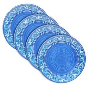 9 Inch Zanzibar Dinnerware Melamine Plates, Spanish Floral Design (Blue Floral) - Picture 1 of 4