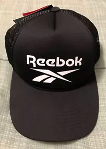 RARE BLACK REEBOK ATHLETICS TRUCKER HAT CAP TOP SPORTS WORKOUT OUTDOORS CAMP BEA - Picture 1 of 4