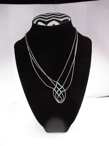 Vintage American Tri Strand Liquid Silver Turquoise Beads Necklace 18 Inches - Picture 1 of 9