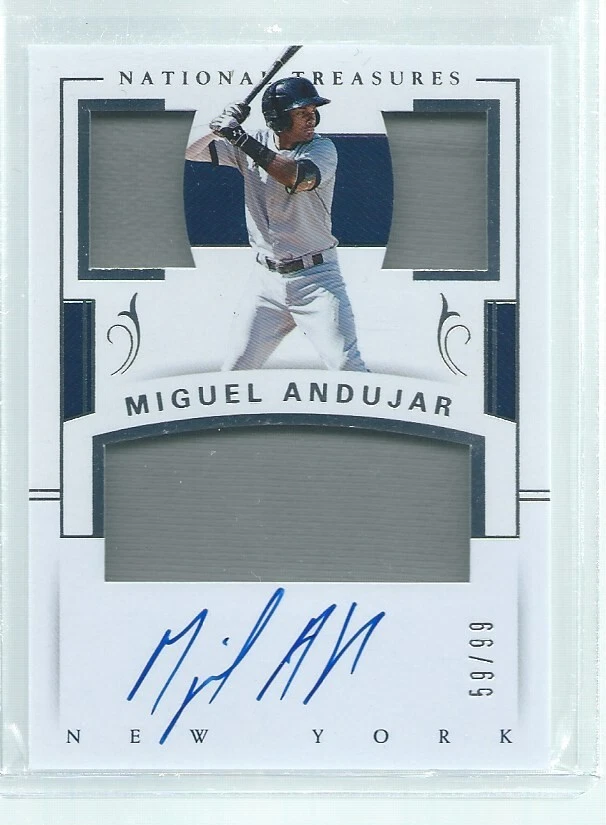 MIGUEL ANDUJAR 2018 NATIONAL TREASURES TRIPLE JERSEY ON CARD AUTO RC #D 56/99 - Image 1 of 1