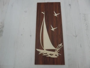 VINTAGE  Plaque, Picture Nautical,  Wall Decor, Boat Sailing Wooden  VGC - Picture 1 of 4