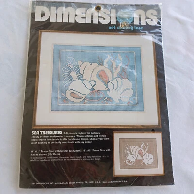 De colección 1984 Nuevo en Paquete Dimensiones #4808 Kit de Encaje Net Darning Sea Treasures 14 x11 Foto 1 de 4