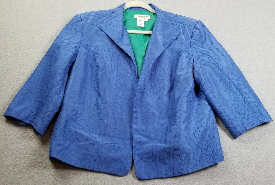 Coldwater Creek Blazer Jacket Women’s Petite Large PL Blue Silk 3/4 Sleeve Open - Image 1 of 4