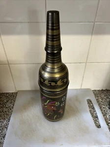 Vintage Sammlerstück Deko Weinflasche Flachmann Messing Indien geätzt bemalt - Bild 1 von 10