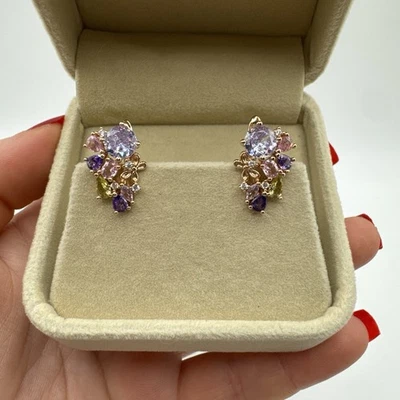 14ct Rolled Gold Bonded Mixed Gemstone Drop Earrings Butterfly Hallmarked 585RG - Image 1 of 4