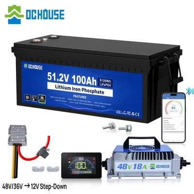DC HOUSE 48V 100AH Golf Cart Lithium LiFePO4 Battery with 18A  Charger Club Car - Image 1 of 4