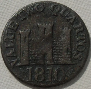 1810 Gibraltar 2 Quartos Robert Keeling Token, large date, 27mm 6.41g KM# Tn4.1 - Picture 1 of 2