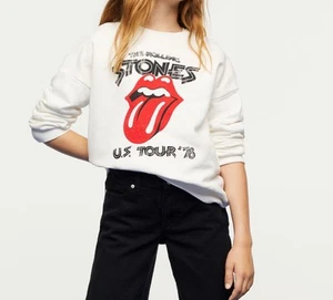 MNG Mango White Rolling Stones Tour Sweatshirt girls 10 12 kids cotton sweater - Picture 1 of 9