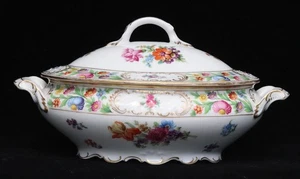 Schumann Bavaria Dresden Covered Oval Vegetable Bowl w/Lid Hand Painted Vintage - Picture 1 of 16