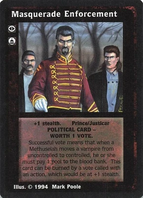 Masquerade Enforcement - Jyhad Deckmaster V:TES Trading Card 1994 - Image 1 of 2