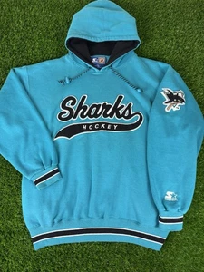 Vintage Starter San Jose Sharks Large Pullover Hoodie Hockey Sweatshirt Teal - Bild 1 von 11