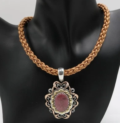 Collar de cuero occidental de rodonita Relios de latón de plata esterlina Carolyn Pollack Foto 1 de 4