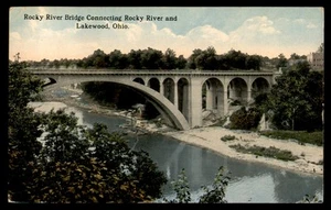 Postkarte Rocky River Bridge verbindet Rocky River & Lakewood, Ohio VERSCHICKT 1914 - Bild 1 von 2