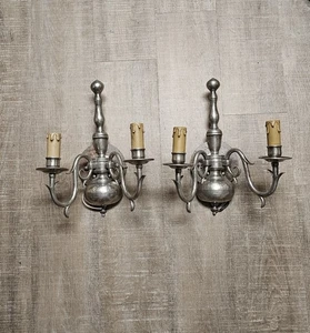 VINTAGE LA MAISON DE L'ETAIN FRENCH PEWTER WALL SCONCES - Picture 1 of 13