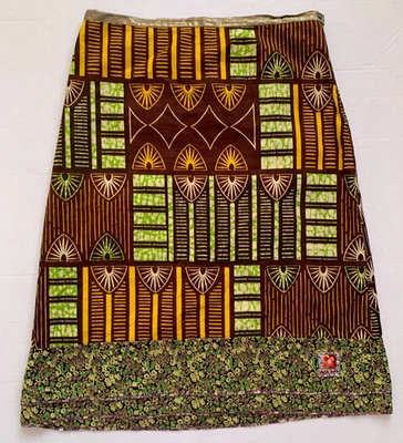 Dosa Womens Sz 4 Green Yellow Brown Midi Skirt Rickrack Bottom Geometric African - Image 1 of 4