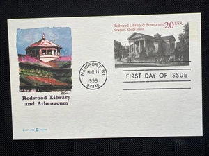Redwood Library and Athenaeum Newport RI 20c Postcard 1st Day Issue 1999 - Picture 1 of 2