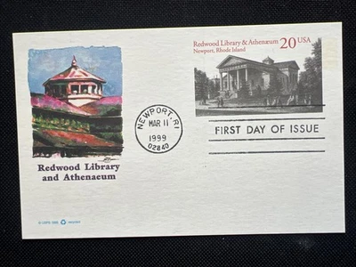 Redwood Library and Athenaeum Newport RI 20c Postcard 1st Day Issue 1999 - Image 1 of 2