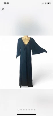 Cleobella size small dark blue green flutter sleeve laceup bust Whimsygoth Witch Foto 1 de 4