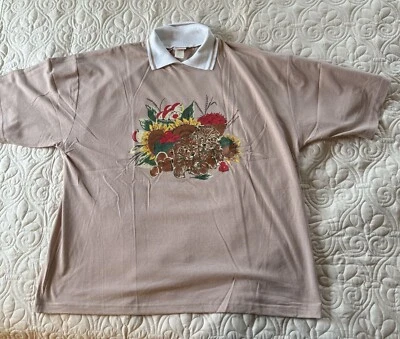 Camisa vintage Haband 2X con cuello con estampado de cachorros y girasol Foto 1 de 4