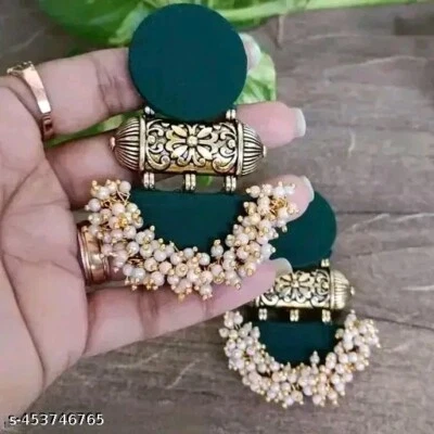 Pendientes indios enchapados en plata estilo Bollywood Kundan Jhumka joyería de boda Foto 1 de 4