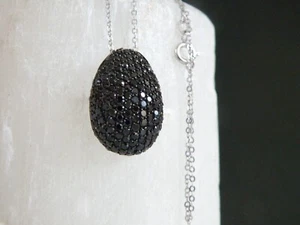 Sterling Silver 925 Black Spinel Cluster Slide Pendant Necklace - Picture 1 of 16